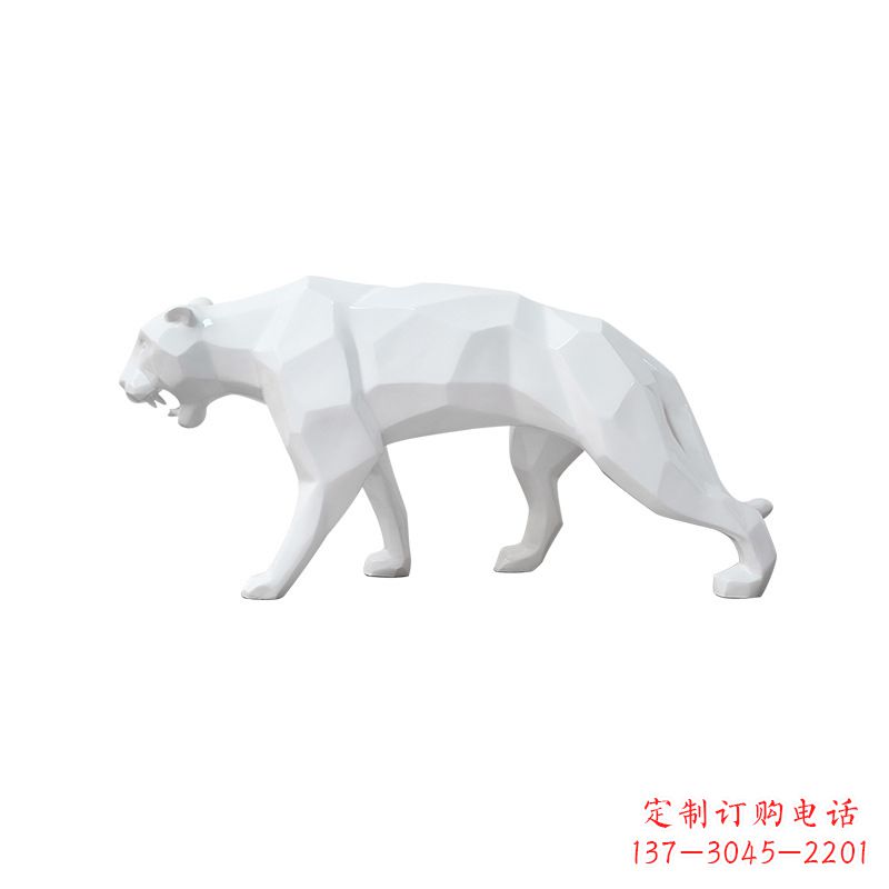 甘肃白色几何面抽象豹子玻璃钢雕塑