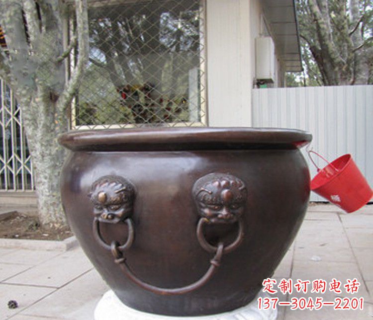 甘肃招财进宝水缸铜雕塑摆件