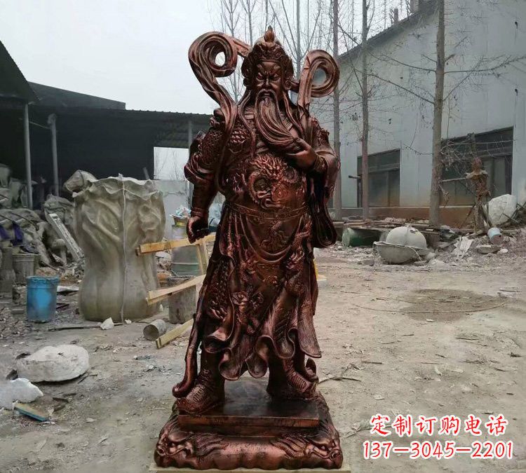 甘肃玻璃钢仿铜捋须关公雕塑