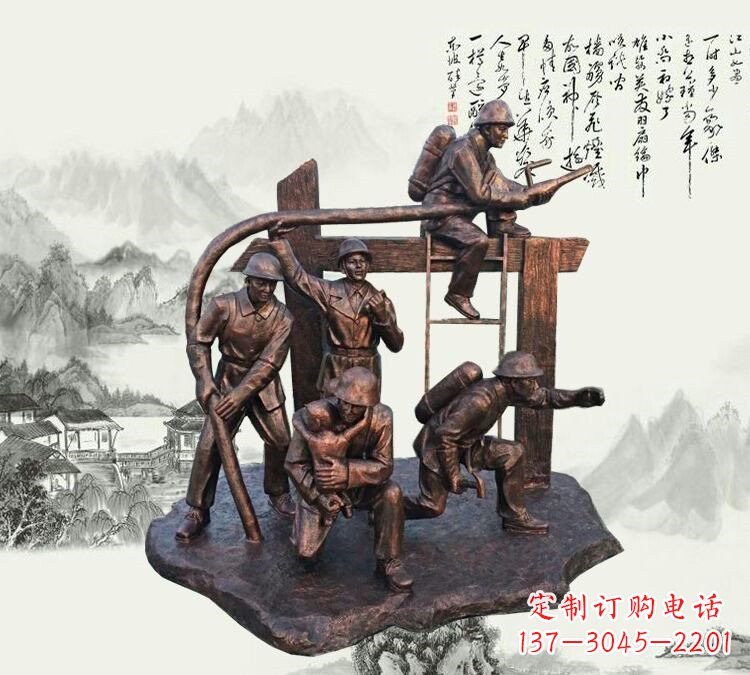 甘肃玻璃钢仿铜消防员雕塑传承英雄豪情