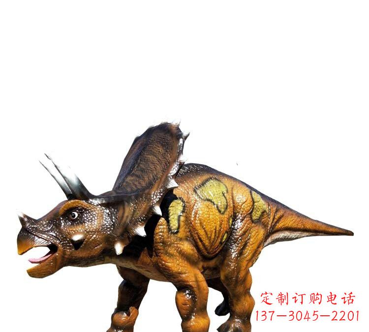甘肃玻璃钢仿真恐龙三角龙雕塑——古老动物的最佳再现