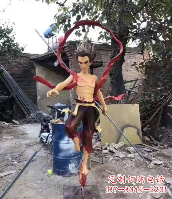 甘肃仿真玻璃钢哪吒雕塑精美绝伦