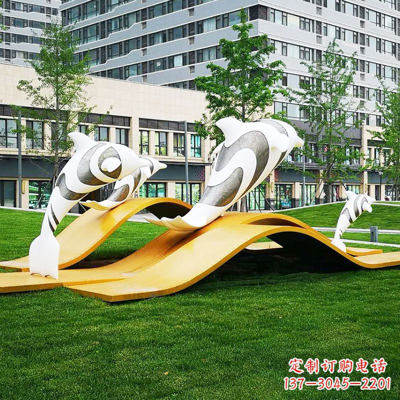 甘肃玻璃钢海豚景观雕塑精致的城市动物雕塑