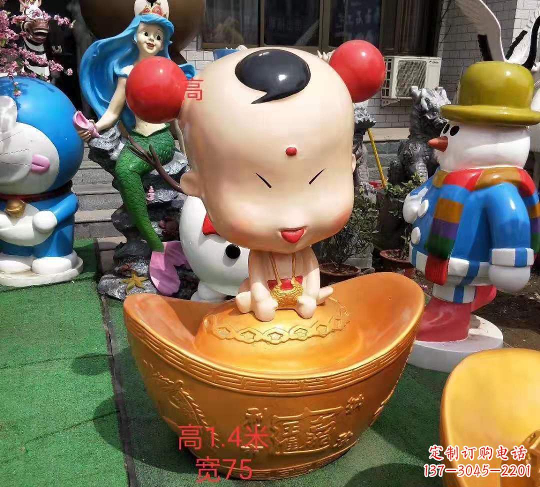 甘肃玻璃钢元宝娃娃雕塑招财进宝