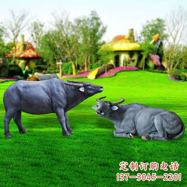 甘肃玻璃钢水牛雕塑,复古农家院情怀