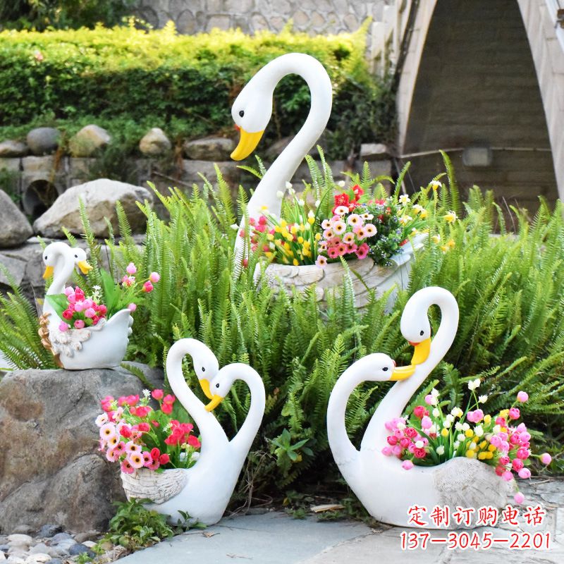 甘肃玻璃钢天鹅花盆雕塑