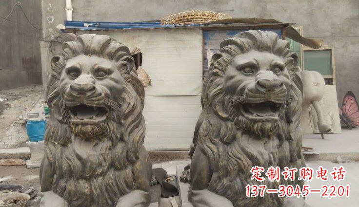 甘肃玻璃钢西洋趴狮仿铜动物雕塑