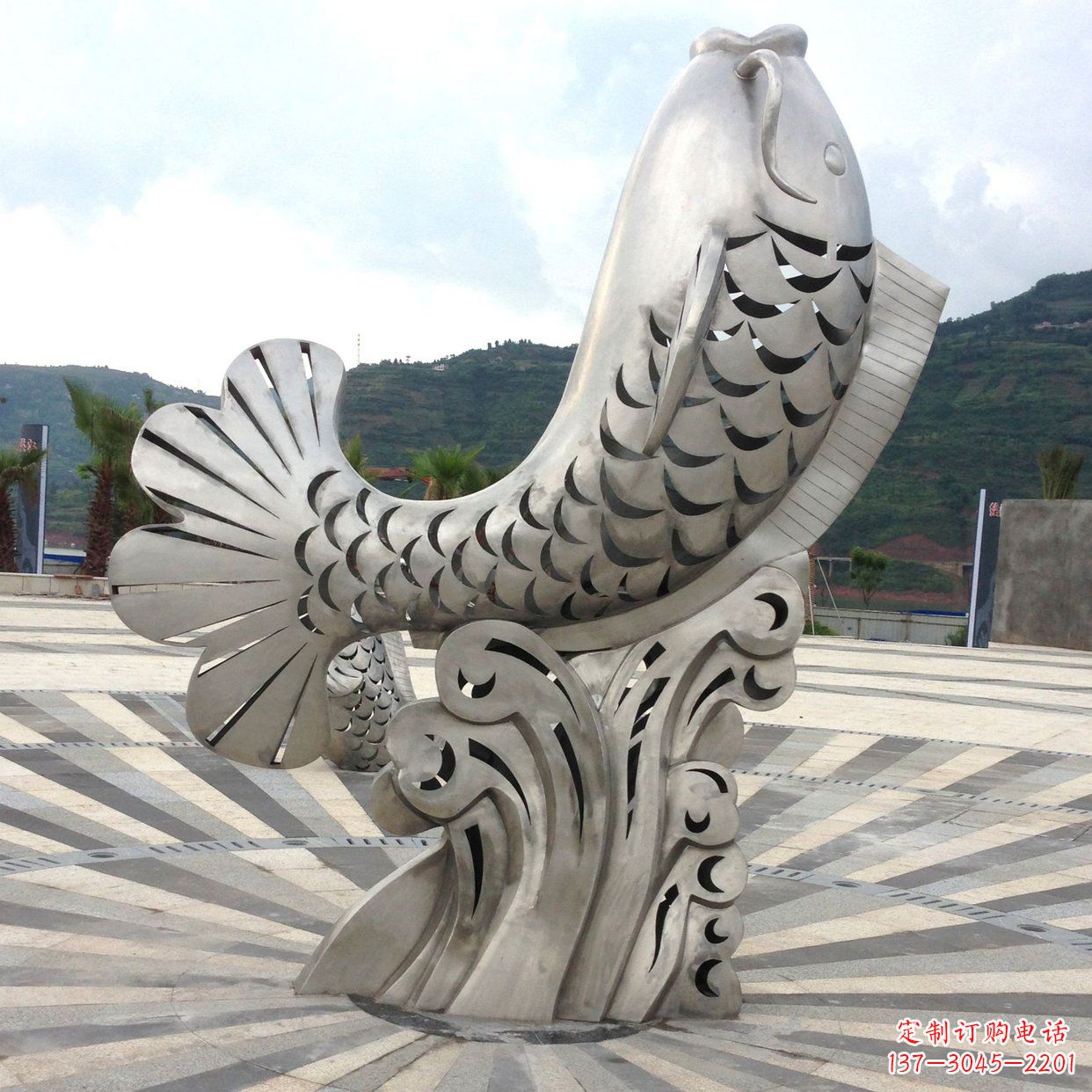 甘肃不锈钢“鱼”园林水景喷泉动物景观雕塑