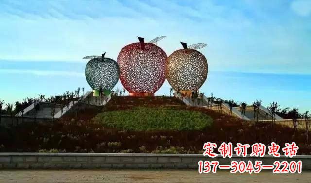 甘肃不锈钢城市彩色镂空苹果雕塑