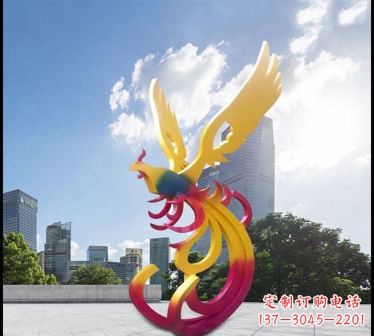 甘肃绚丽多彩的不锈钢凤凰雕塑