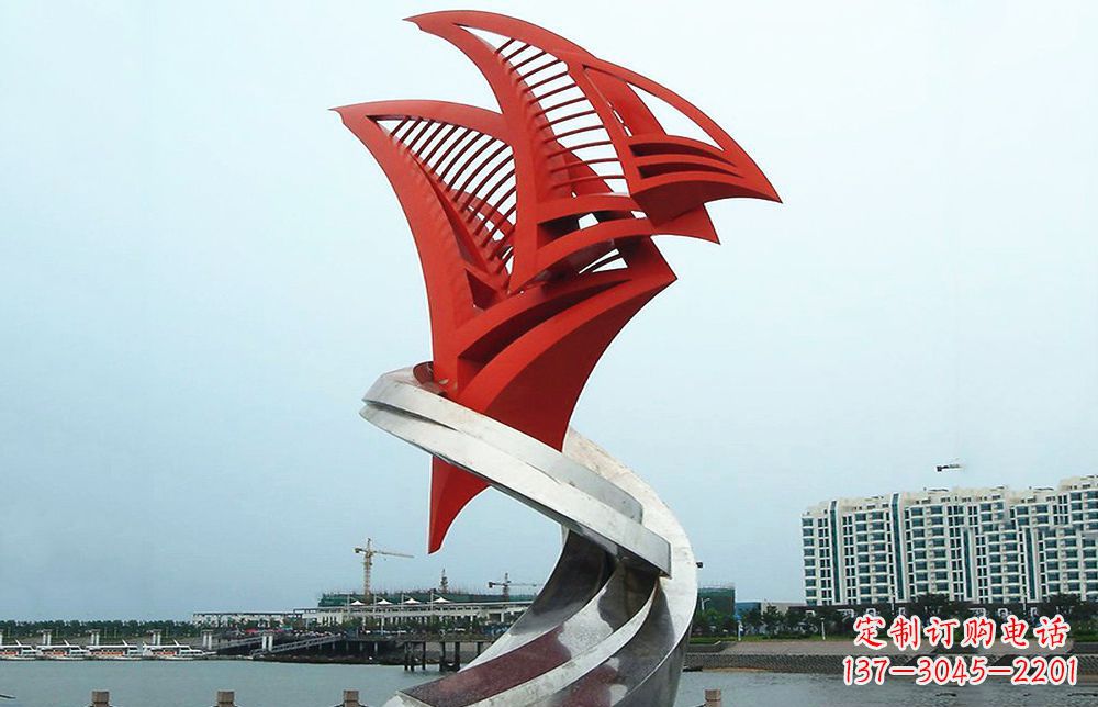 甘肃海洋之舟——不锈钢抽象帆船海边景观雕塑