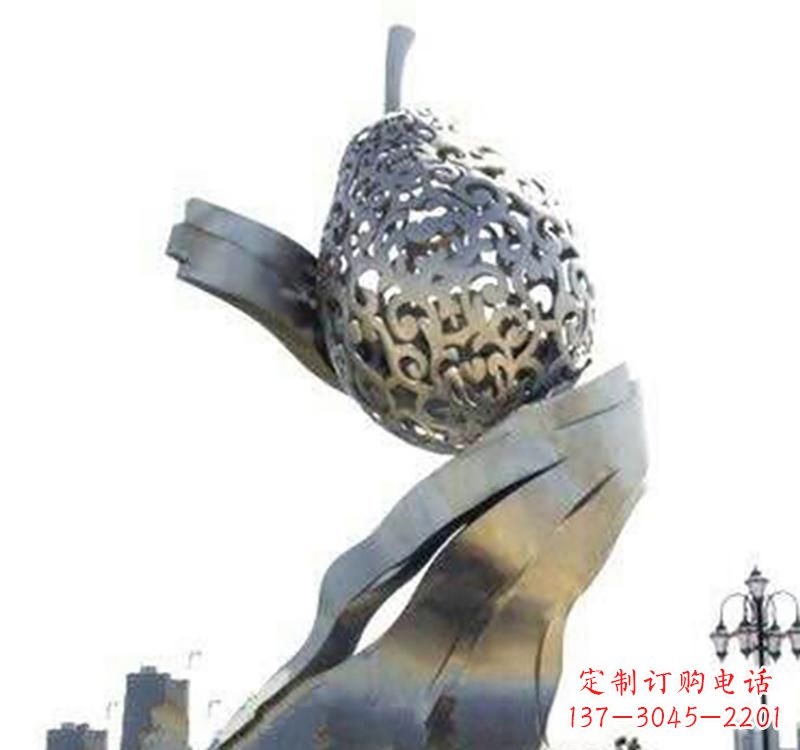 甘肃不锈钢梨雕塑艺术结合精美外形