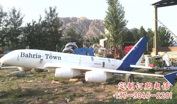 甘肃静静躺在大地上的不锈钢飞机雕塑