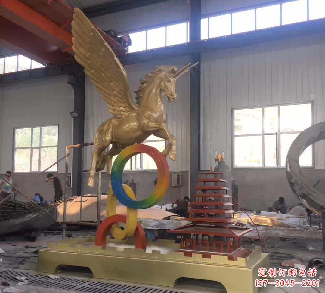 甘肃不锈钢飞马踩圆圈雕塑精美艺术之作