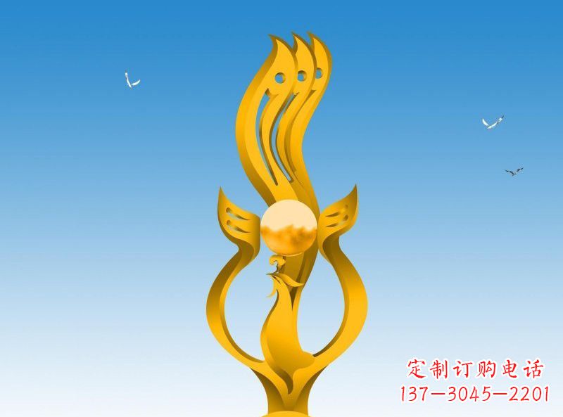 甘肃不锈钢凤凰雕塑灿烂外形，精美艺术