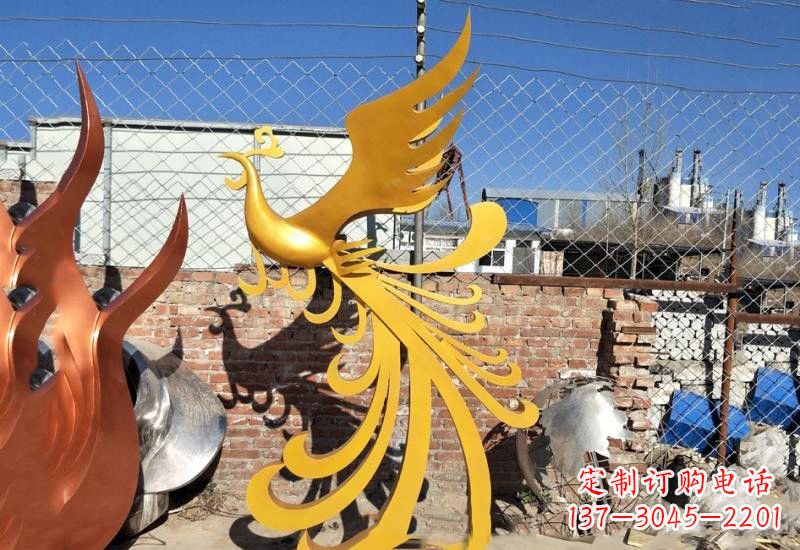 甘肃不锈钢凤凰雕塑——灿烂金色给予城市温暖