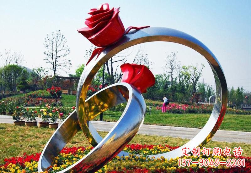 甘肃不锈钢公园玫瑰花戒指雕塑精致精美的礼物