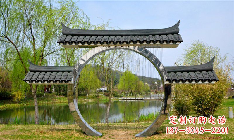 甘肃不锈钢公园月亮门雕塑传承中华文化
