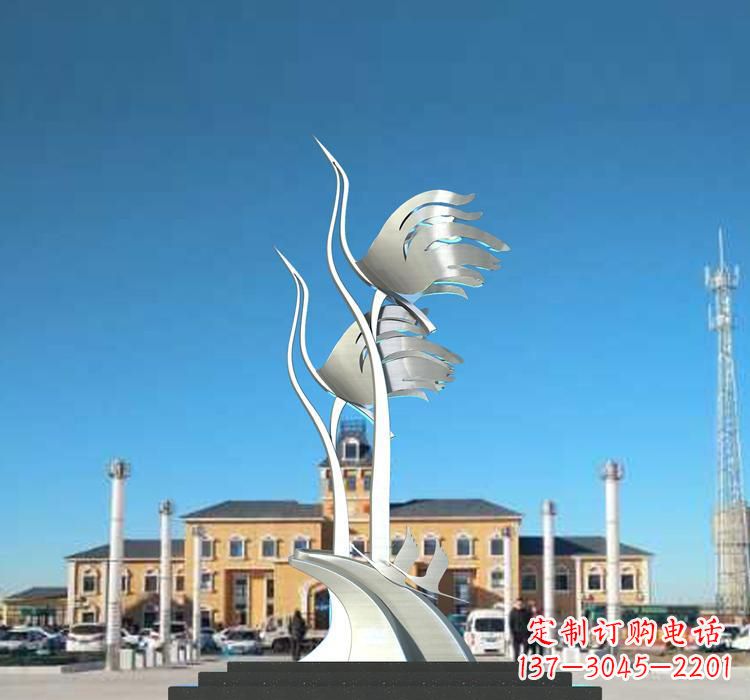 甘肃静谧优雅不锈钢仙鹤雕塑