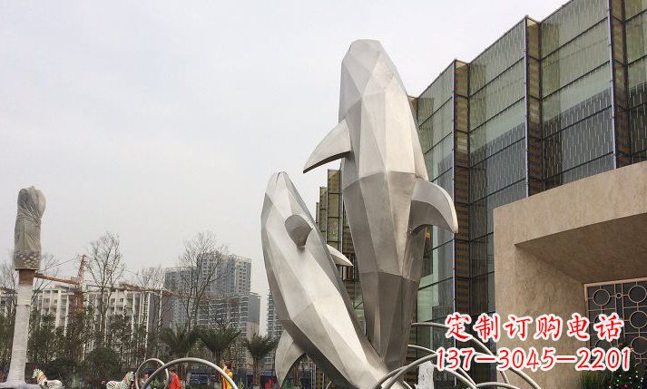 甘肃不锈钢海豚喷泉雕塑精美的海洋之美