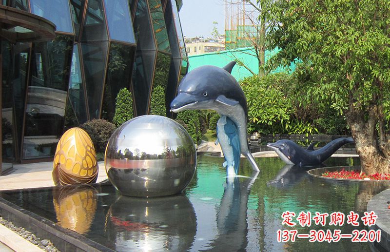 甘肃不锈钢海豚景观雕塑创造精美绝伦的企业公园