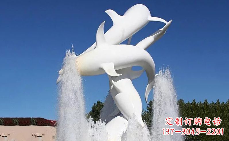 甘肃不锈钢海豚喷泉雕塑传递海豚的美丽