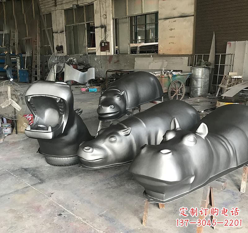 甘肃静态之美22英寸不锈钢河马雕塑