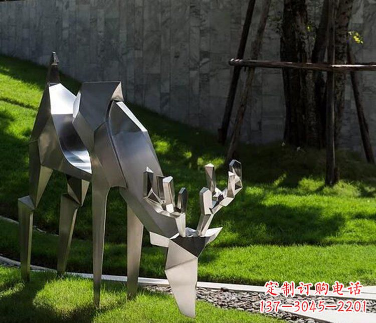 甘肃不锈钢几何动物雕塑——点缀鹿公园美景