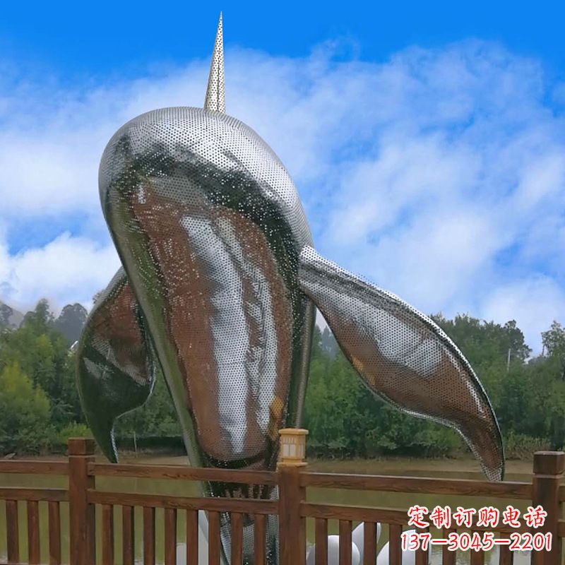 甘肃大型海边公园水景动物雕塑——不锈钢鲸鱼