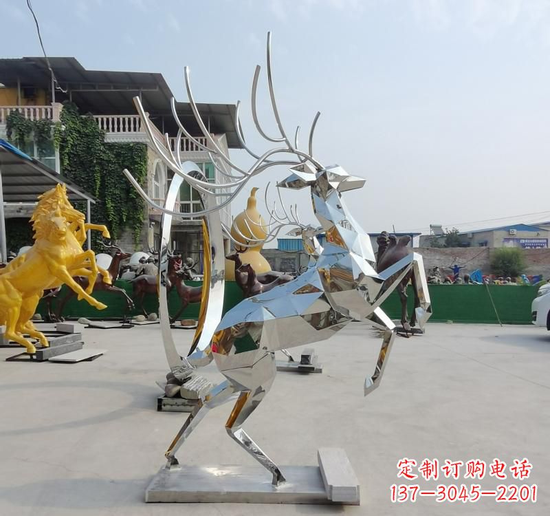 甘肃精美不锈钢镜面动物鹿雕塑