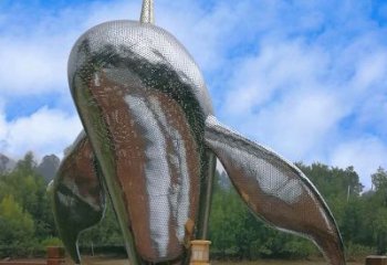 甘肃大型海边公园水景动物雕塑——不锈钢鲸鱼