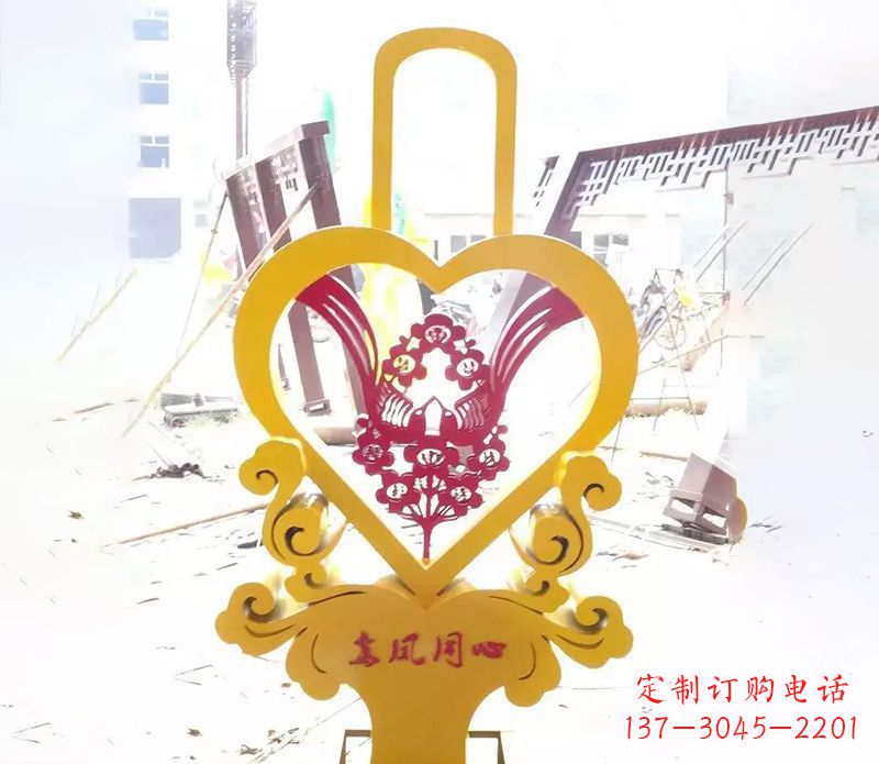 甘肃不锈钢龙凤同心雕塑精美雕刻传递着浓浓爱意