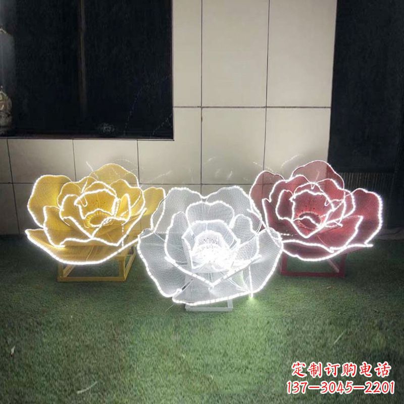 甘肃精美不锈钢玫瑰花灯光雕塑