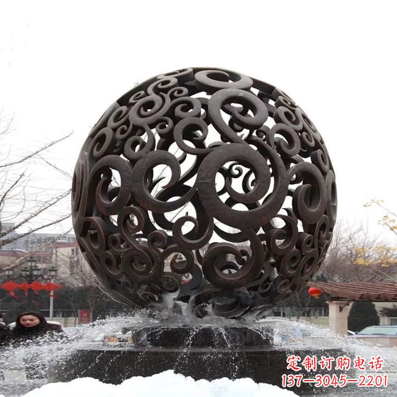 甘肃不锈钢镂空球水景喷泉雕塑