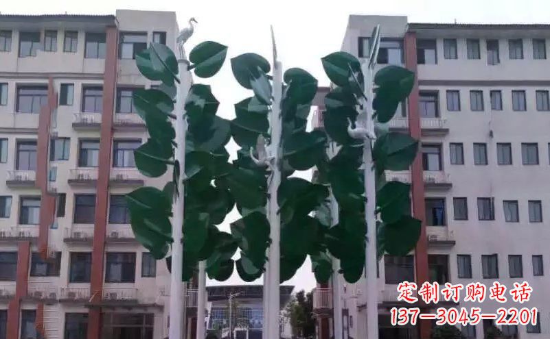 甘肃浓郁绿意,不锈钢树叶雕塑