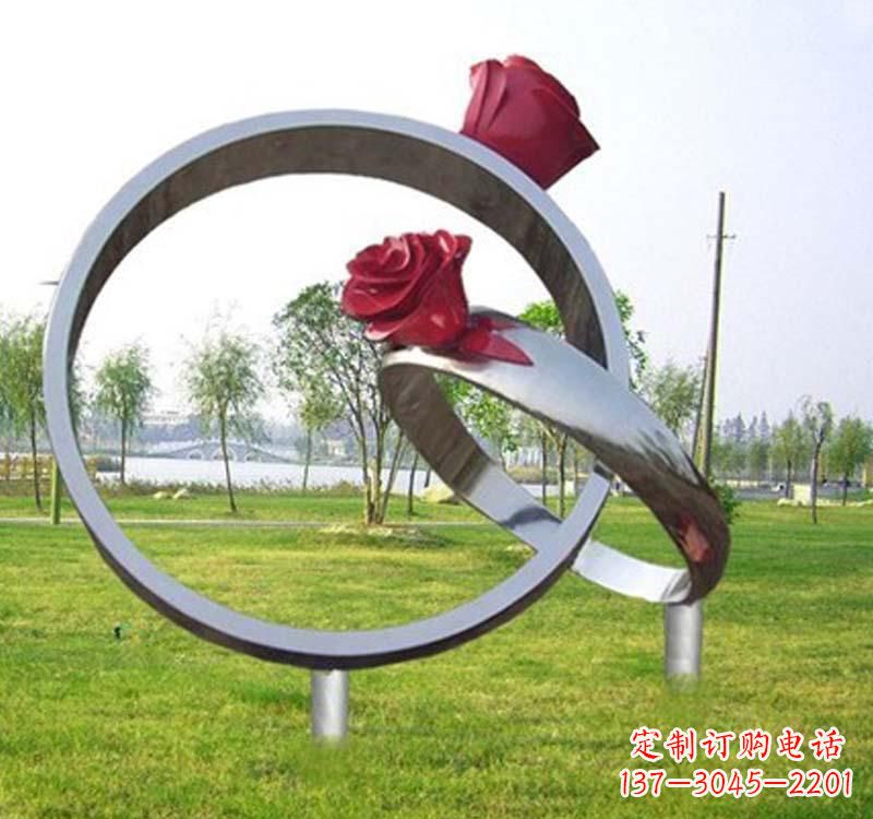 甘肃精美不锈钢玫瑰戒指雕塑