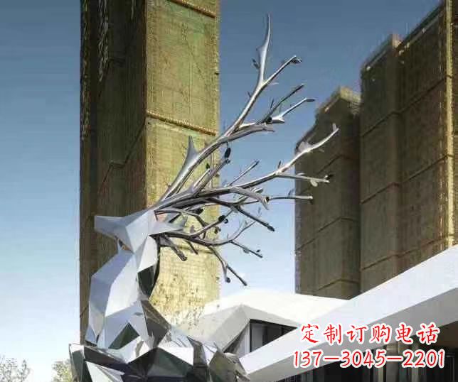 甘肃梅花鹿雕塑美丽的景观和动物雕塑