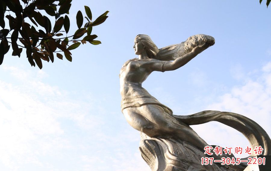 甘肃女娲传承中华神话的不锈钢雕塑