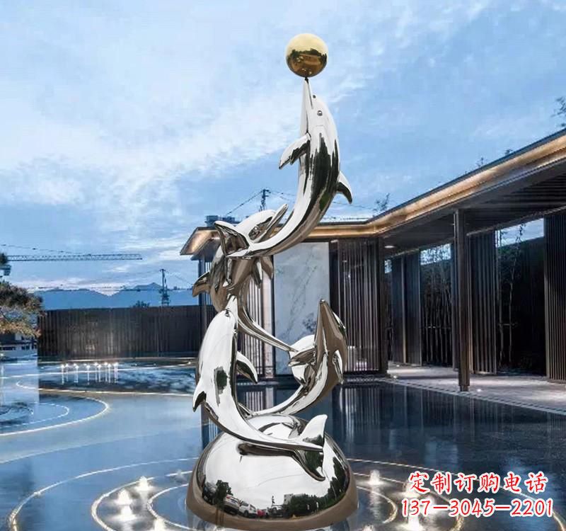 甘肃海豚的优雅身姿——不锈钢水景雕塑