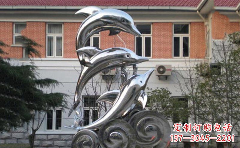 甘肃不锈钢跳跃海豚雕塑