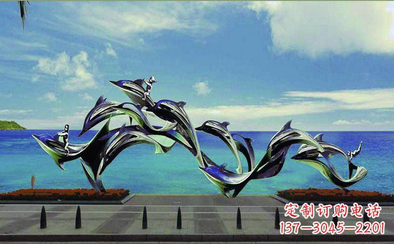 甘肃不锈钢海豚广场雕塑——精致而又活泼