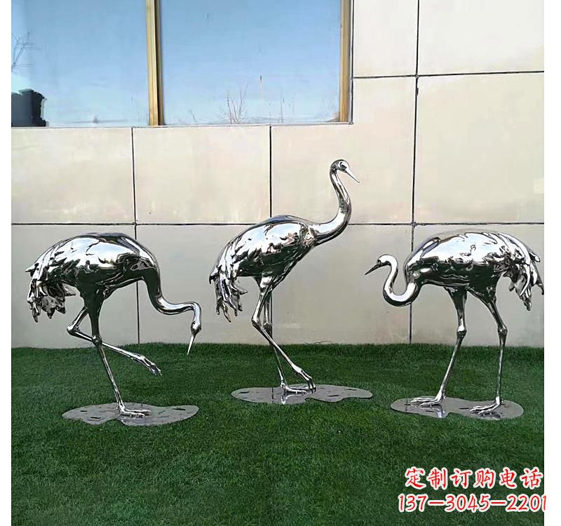 甘肃不锈钢现代镜面仙鹤雕塑