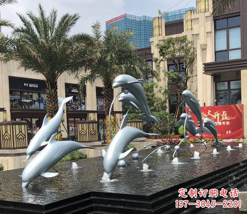 甘肃不锈钢海豚跳跃喷泉雕塑美丽的艺术装置