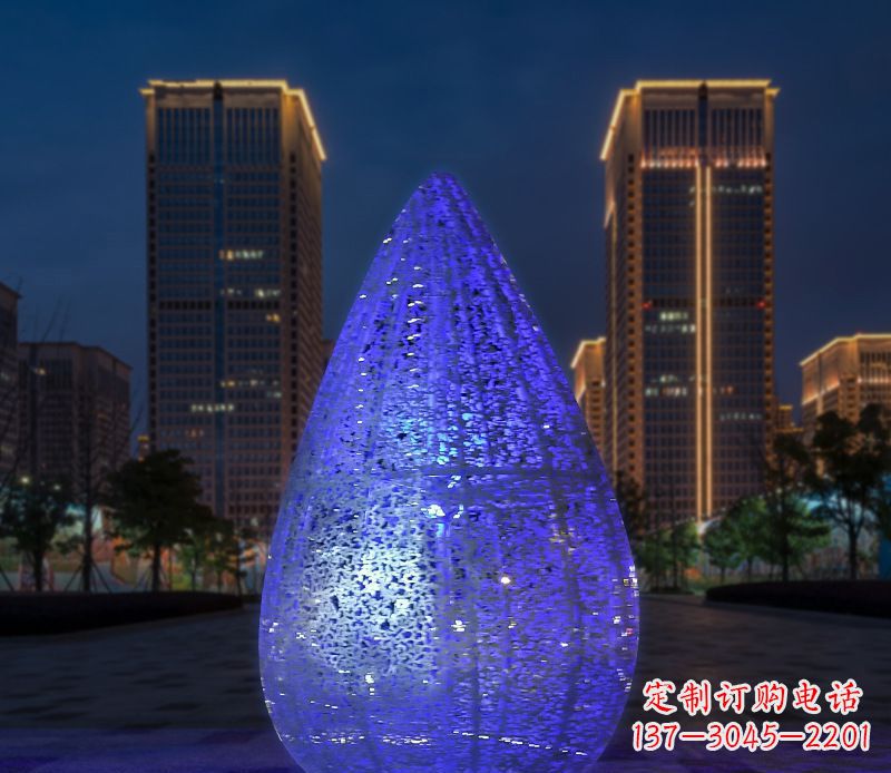 甘肃不锈钢小区照明美轮美奂的水滴雕塑