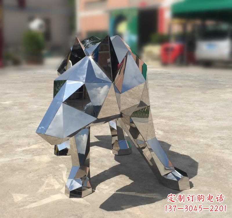 甘肃不锈钢园林动物几何狼雕塑