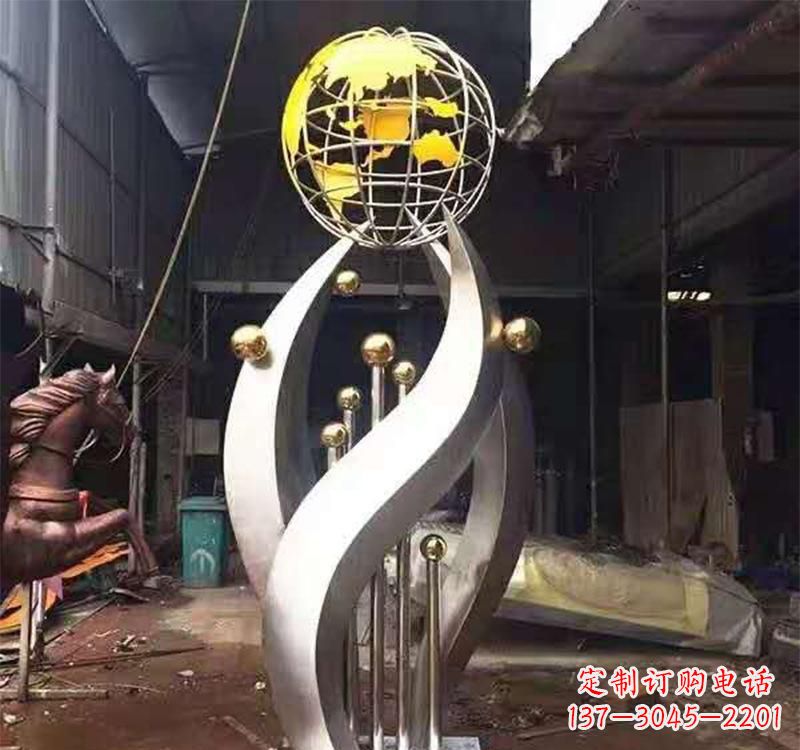 甘肃不锈钢转动地球仪雕塑——传承地球文明