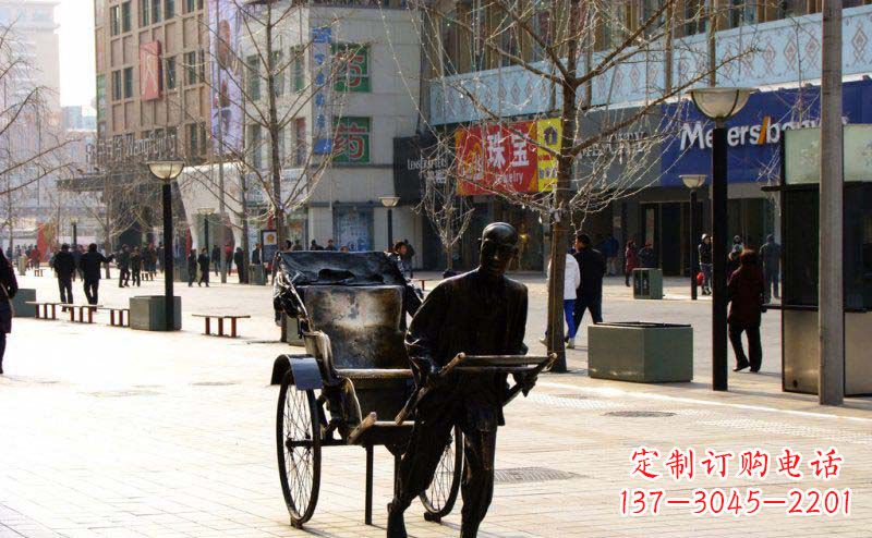 甘肃黄包车雕塑弘扬步行街人物景观