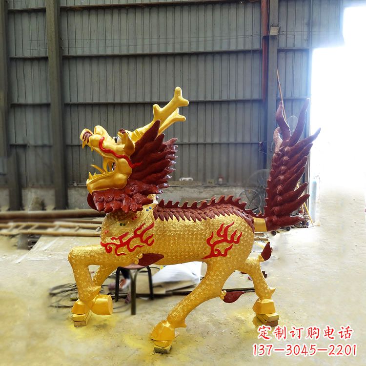 甘肃彩绘麒麟铜雕塑