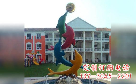 甘肃彩色不锈钢海豚雕塑海洋动物景观标识