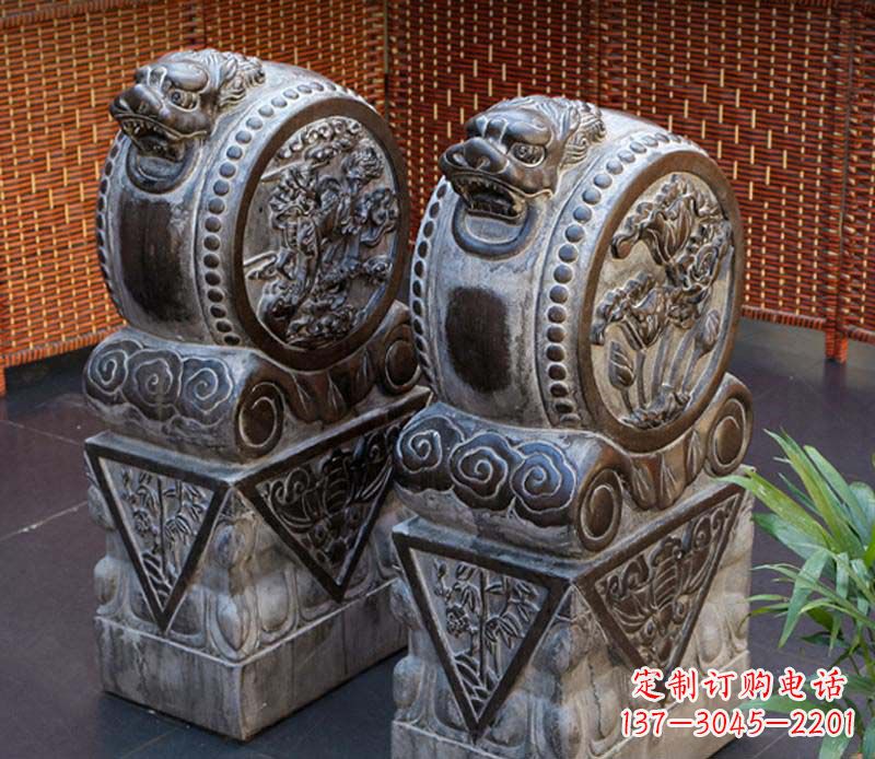 甘肃仿古石门墩雕塑,提升茶楼景观